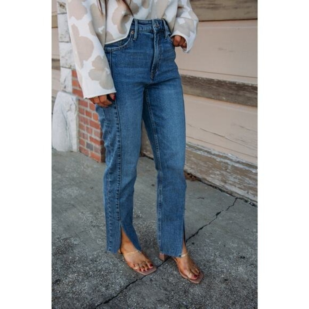 Dear John Jodi Straight Jeans 28 Blue‎ High Rise Front Seam Raw Hem Streetwear